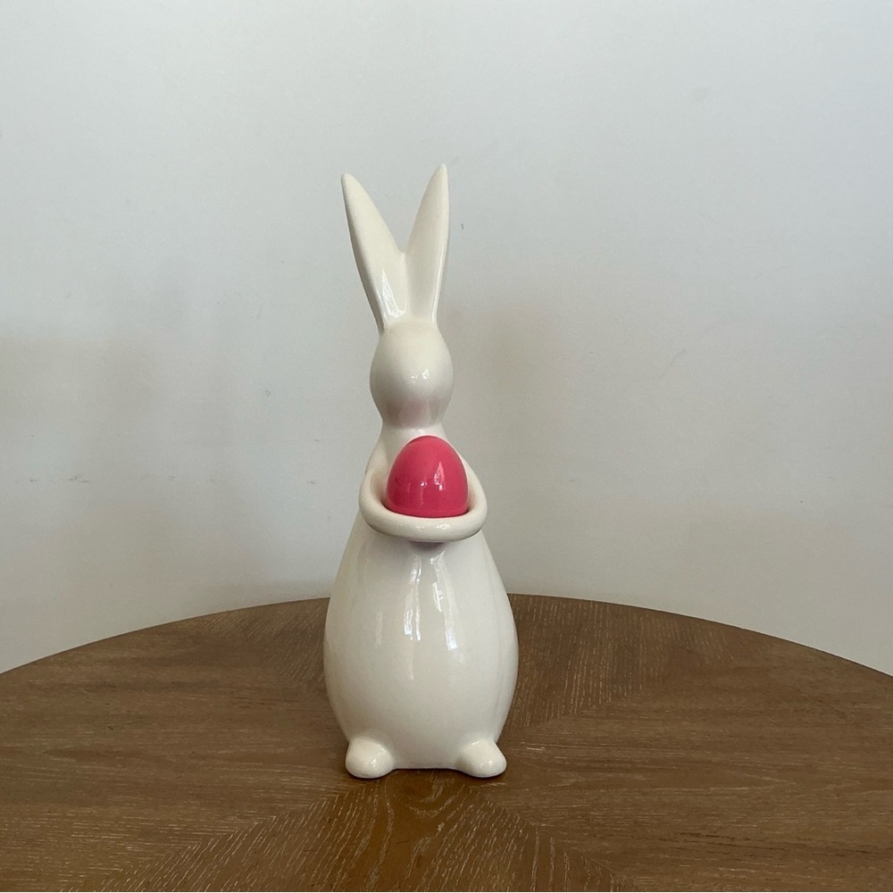 Ceramic Bunny Figurine with Pink Egg | Modern Easter Decor - Picture 3 of 4